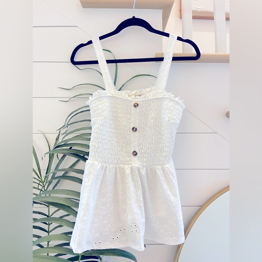 NEW, Wallflower-White, Eyelet Stretch Babydoll Tank Top, Size Large